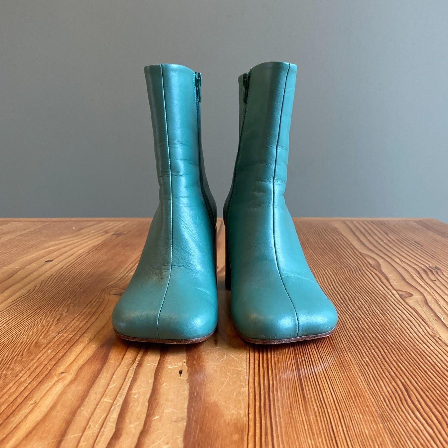 36 / 6 - MM6 Maison Margiela $590 Green Leather Heeled Ankle Boots 0102JM