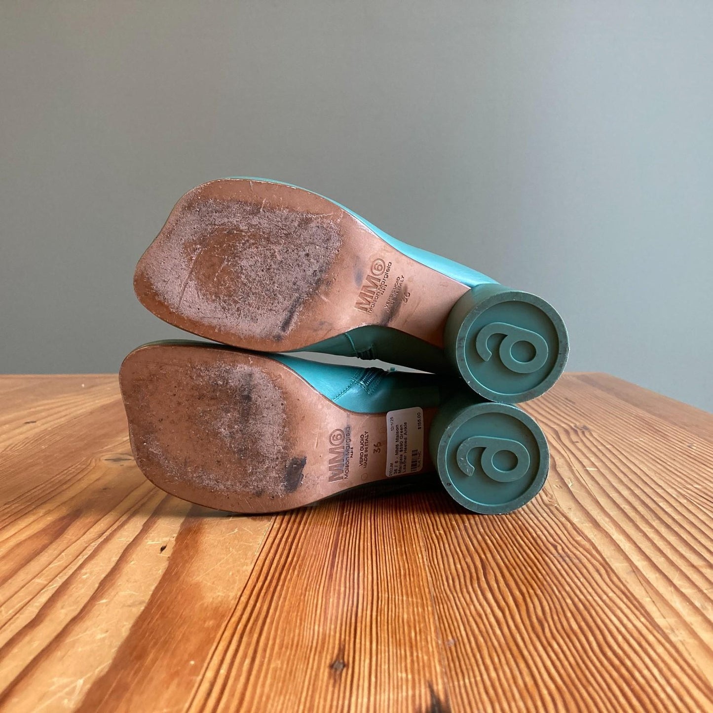 36 / 6 - MM6 Maison Margiela $590 Green Leather Heeled Ankle Boots 0102JM