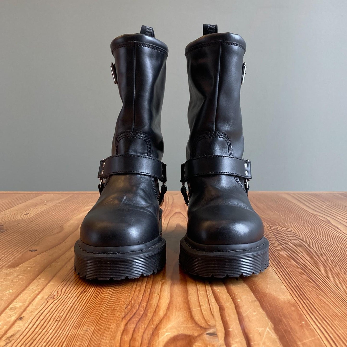 9 - Dr Martens Black Leather Anistone Hi Wanama Biker Boots NEW w/ Box 0425SV