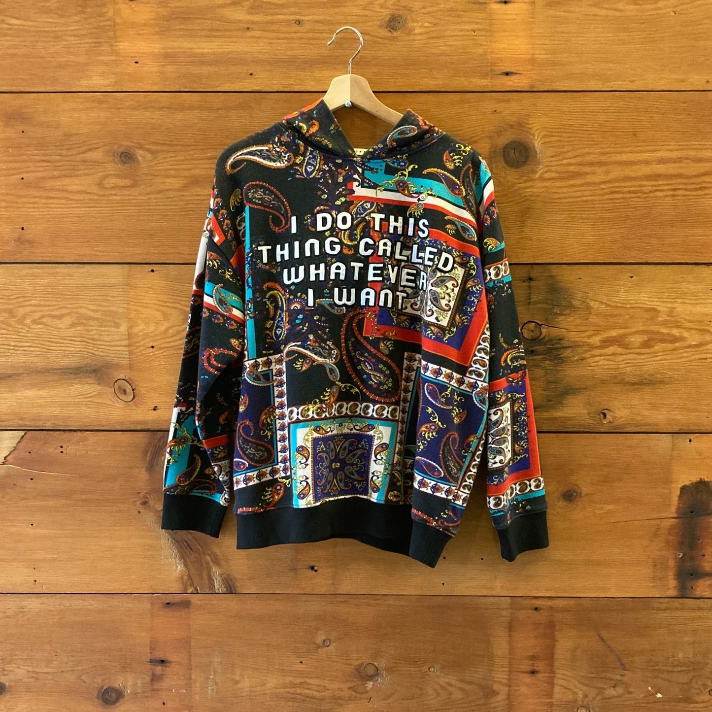 L - Alice + Olivia Royalty Paisley I Do Whatever I Want Hoodie Sweatshirt 0503MC