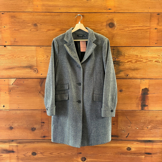 14 - Lauren Ralph Lauren Herringbone Gray Wool Button Up Long Top Coat 0530JF