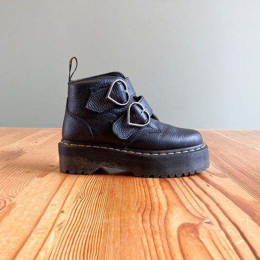 37 / 6 - Dr. Martens Black Leather Devon Heart Ankle Platform Boots 1203TR