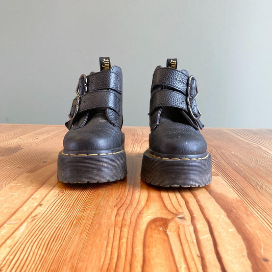 37 / 6 - Dr. Martens Black Leather Devon Heart Ankle Platform Boots 1203TR