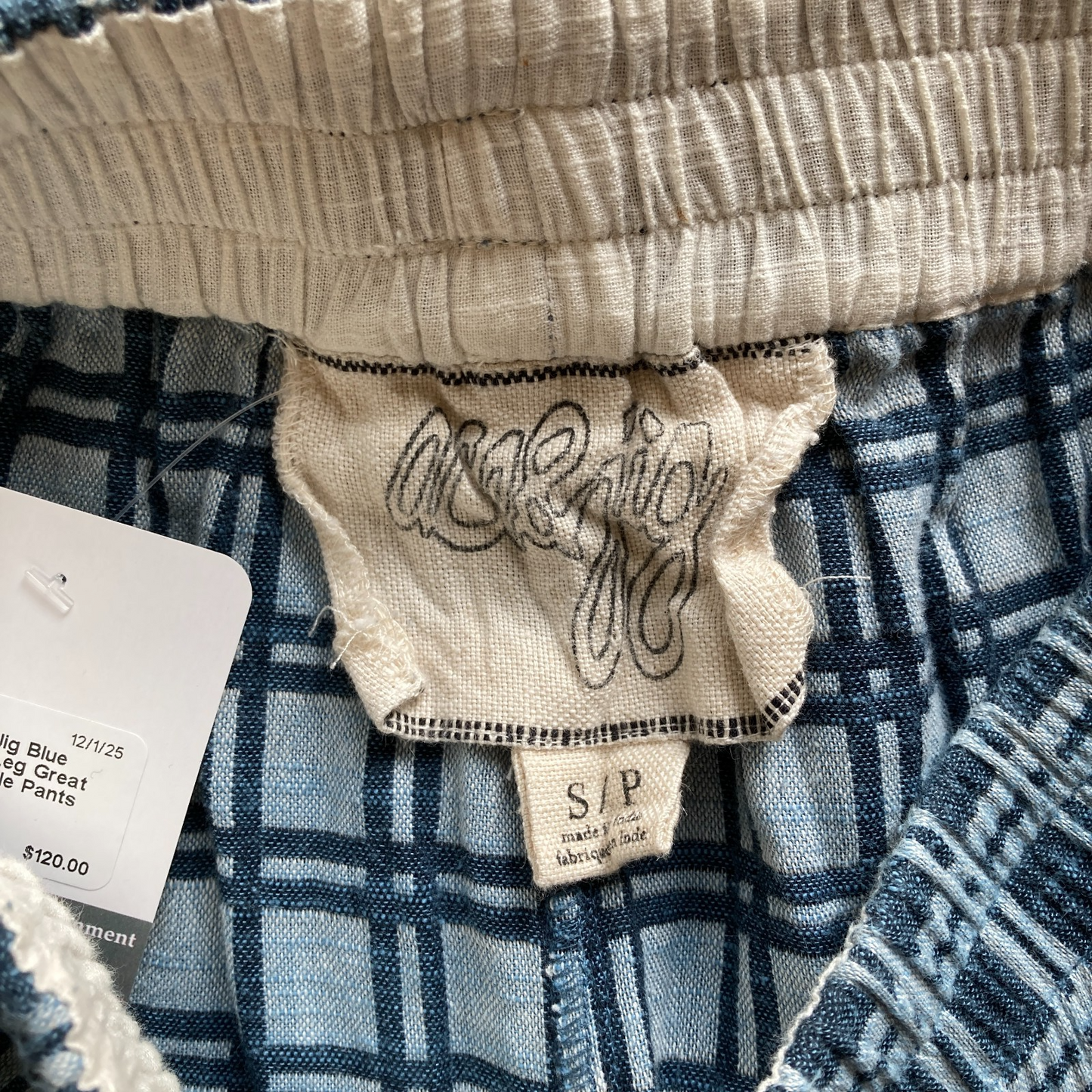 S - Ace & Jig Blue Plaid Wide Leg Great Tourist Textile Pants 0223LA