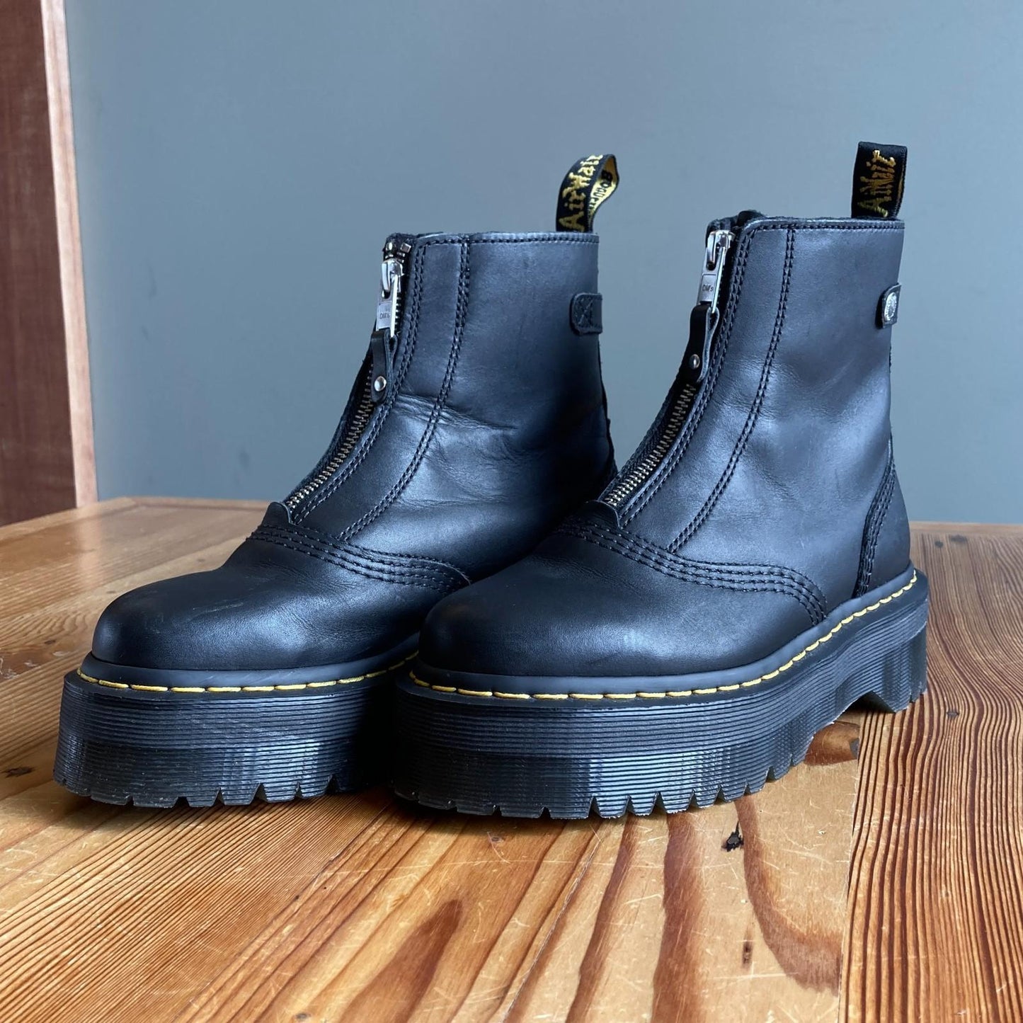 37 / 6 - Dr. Martens Black Jetta Zippered Sendel Leather Platform Boots 0312IG