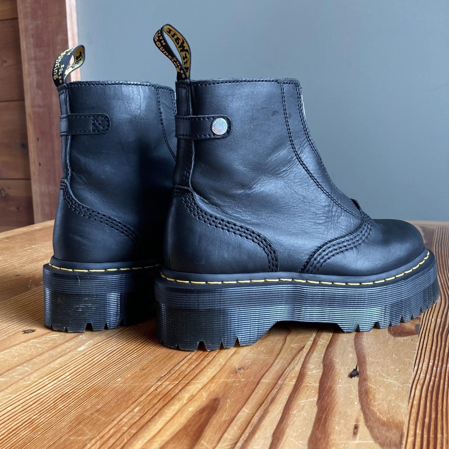 37 / 6 - Dr. Martens Black Jetta Zippered Sendel Leather Platform Boots 0312IG