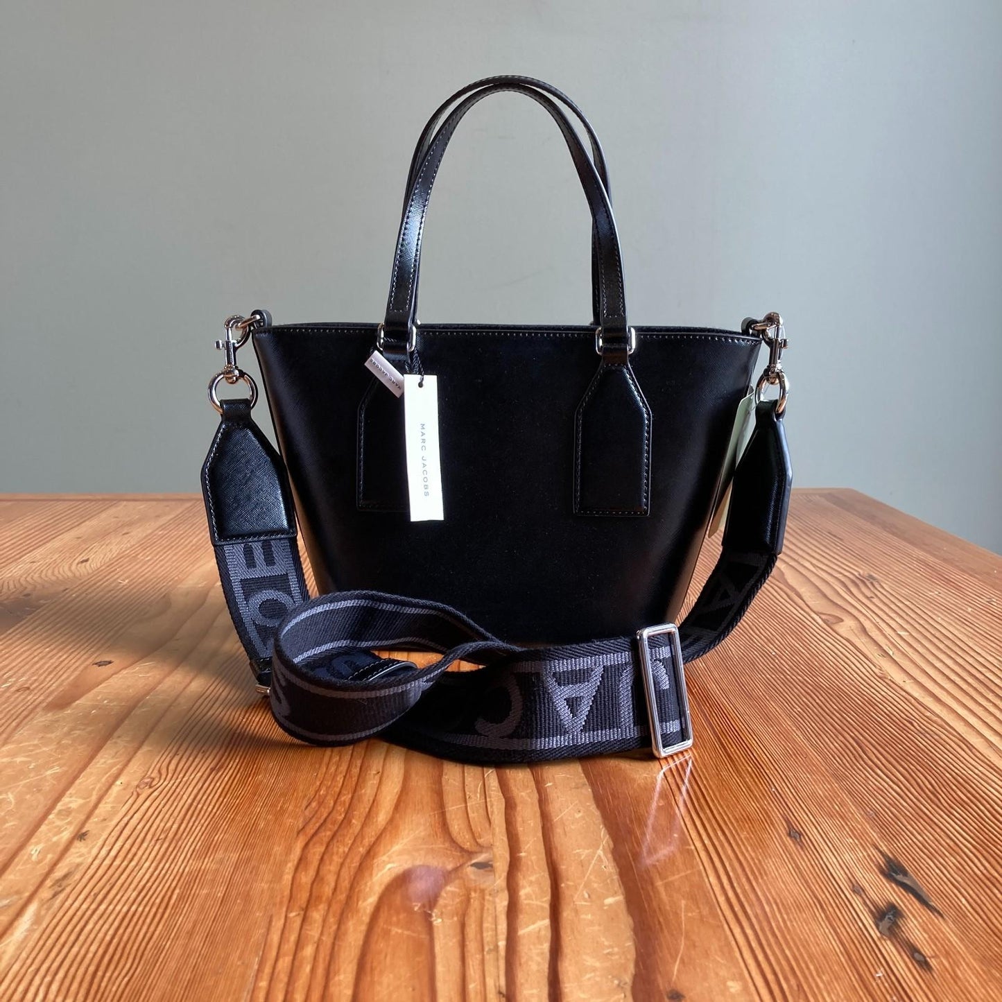 Marc Jacobs Black NEW Small Tradmarc Tote Satchel Crossbody Bag 0607AB