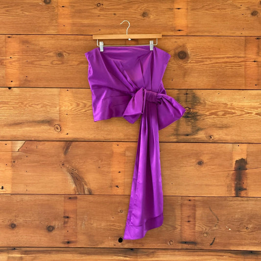 L - ATSU Purple Strapless NEW $168 Giant Bow Holiday Tube Top Shirt 1215KM