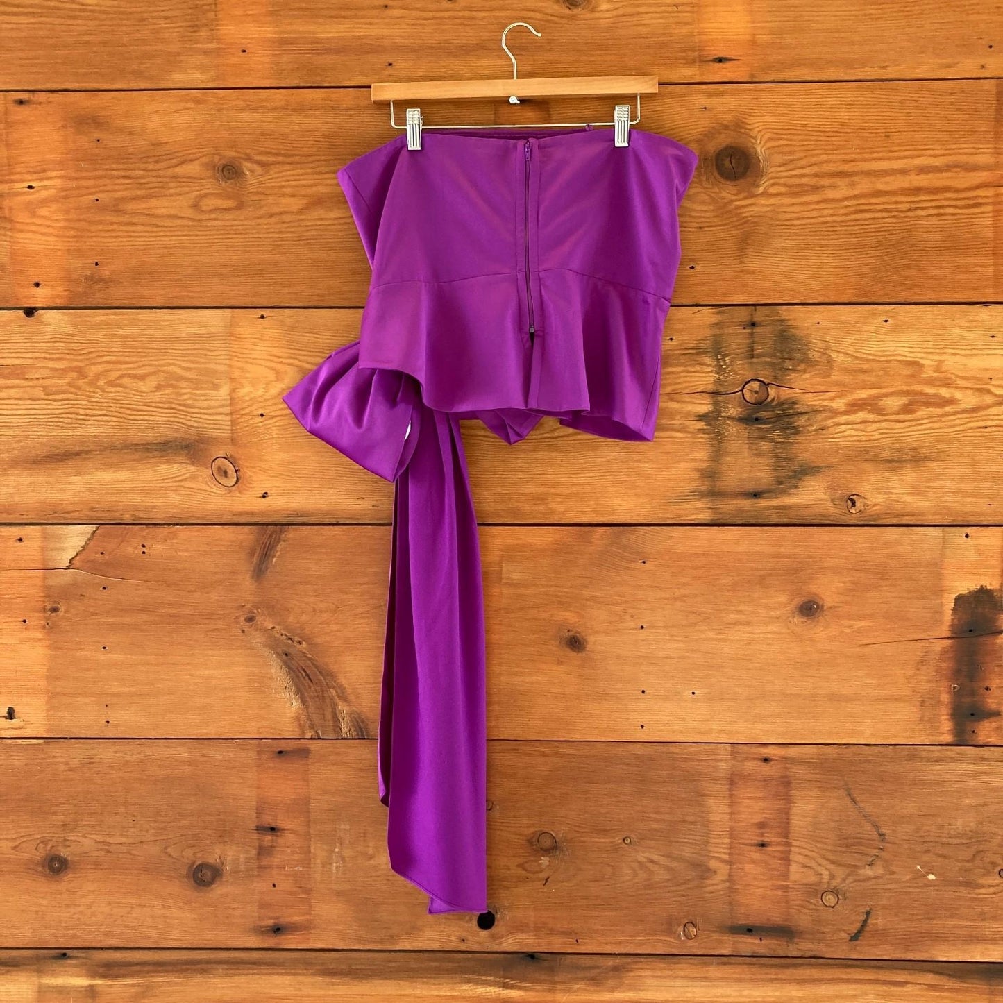 L - ATSU Purple Strapless NEW $168 Giant Bow Holiday Tube Top Shirt 1215KM