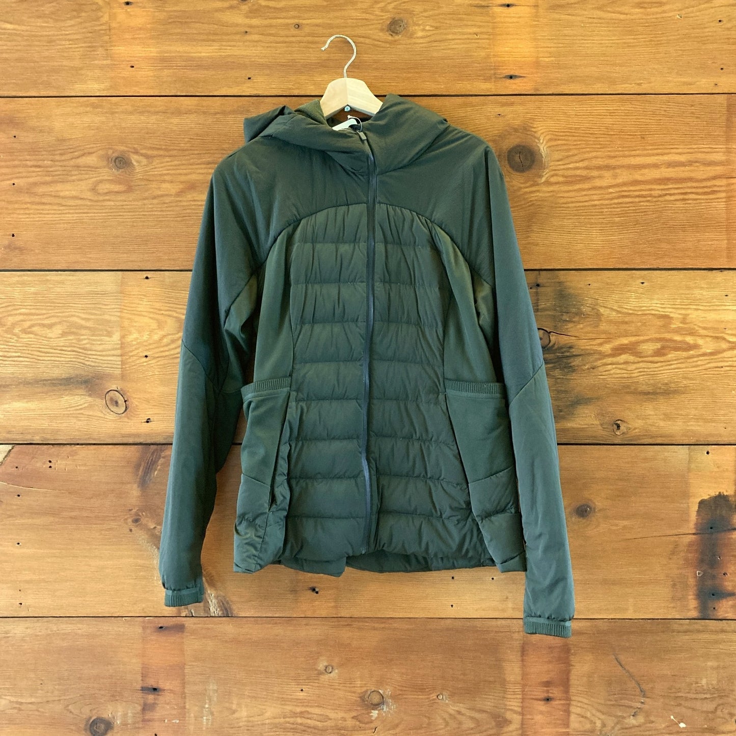 L - Lululemon Dark Olive Green Down For It All Hooded Insulated Jacket 1215KM