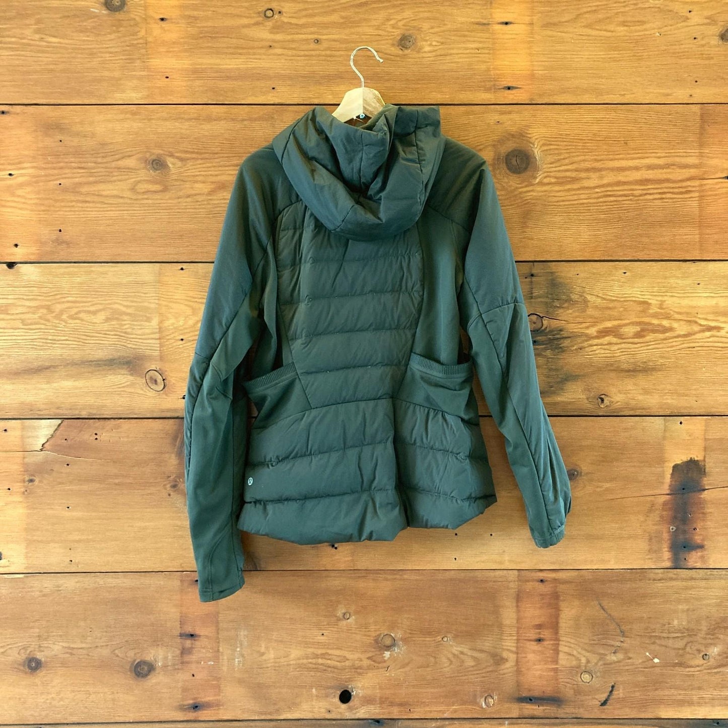 L - Lululemon Dark Olive Green Down For It All Hooded Insulated Jacket 1215KM