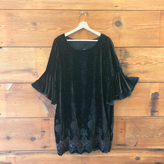 L - Love Johnny Was Black Velvet Liona Silk Blend 3/4 Sleeve Shift Dress 1102LL