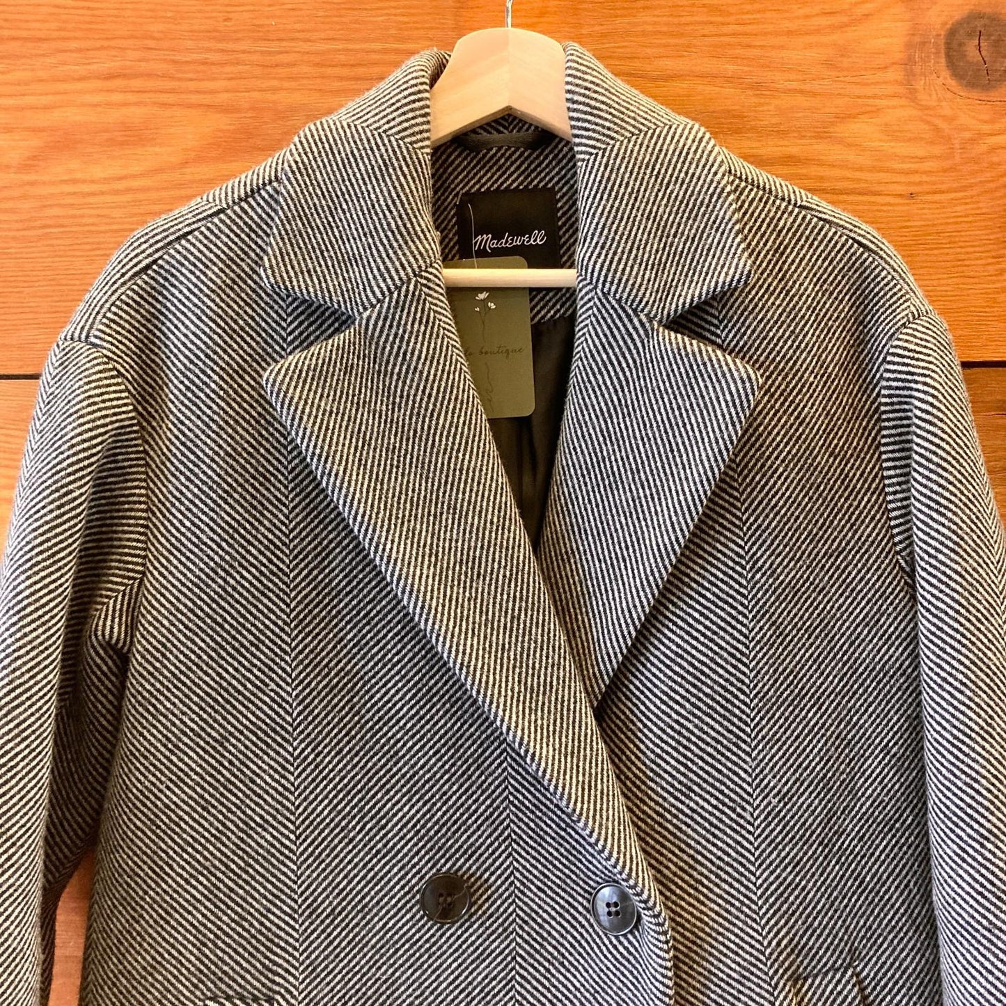 XXS - Madewell Black White Herringbone Averdon Wool Insuluxe Fabric Coat 0106KL