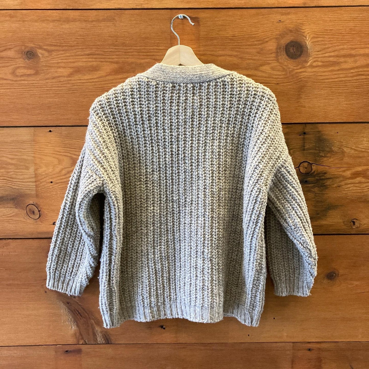 O/S - Babaa Light Gray Babaa Womens V-Neck Eco Wool Cardigan Sweater 0312IG