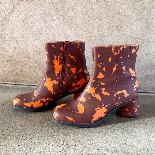 36 / 6 - Camper Bordeaux & Orange Patterned Kiara Mid Calf Boots 0704KO