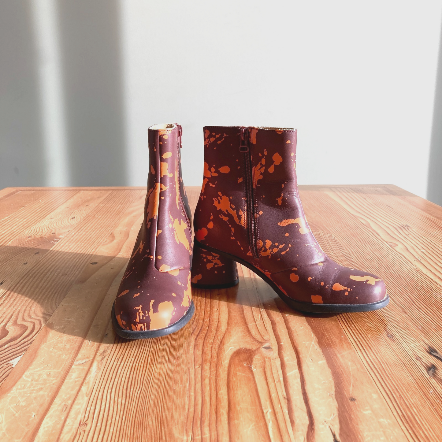 36 / 6 - Camper Bordeaux & Orange Patterned Kiara Mid Calf Boots 0704KO