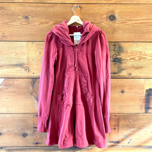 S - Prairie Underground Deep Red Ruched Hoodie Long Cloak Jacket 0104AB