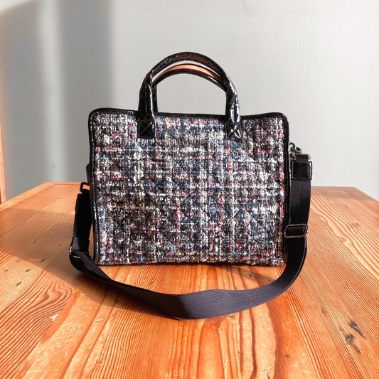 MZ Wallace $325 Tweed Medium Box Tote Crossbody Patent Handle Bag 1117KW