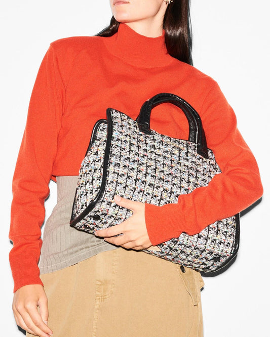 MZ Wallace $325 Tweed Medium Box Tote Crossbody Patent Handle Bag 1117KW