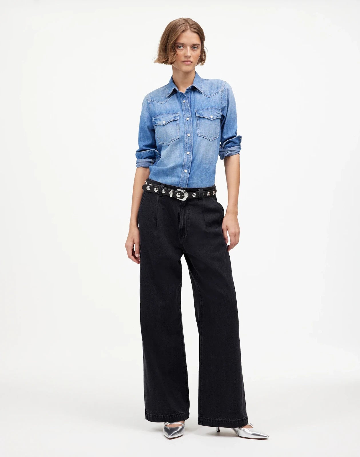32 - Madewell $138 Black Wash HIgh Rise The Harlow Wide Leg Jeans NEW 0106KA