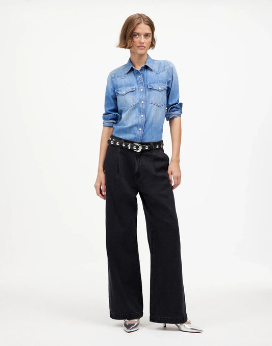 32 - Madewell $138 Black Wash HIgh Rise The Harlow Wide Leg Jeans NEW 0106KA