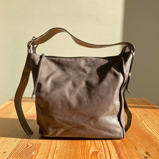 AllSaints Greyish Brown Leather Zoku Large Top Zip Tote Bag Purse 0802DZ