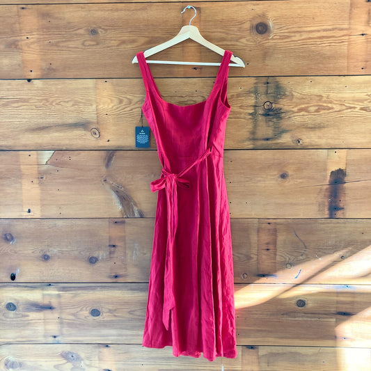S - Reformation Cherry Red 100% Linen Sleeveless Garten Wrap Dress NEW 1214CM