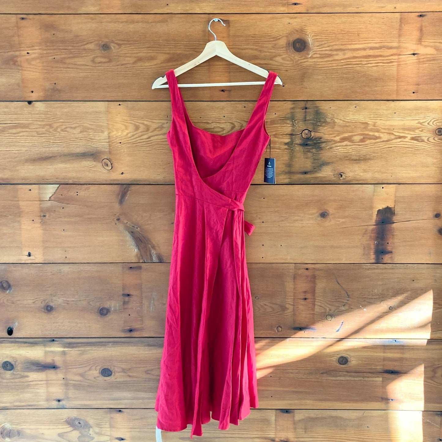 S - Reformation Cherry Red 100% Linen Sleeveless Garten Wrap Dress NEW 1214CM