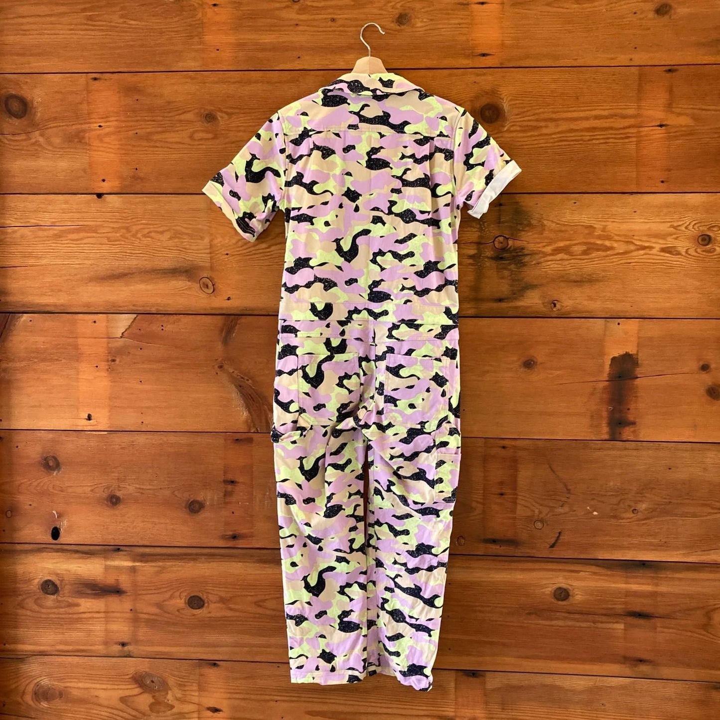 S - Wildfang Lavender Patterned Short Sleeve Essential Coverall Jumpsuit 0326EN