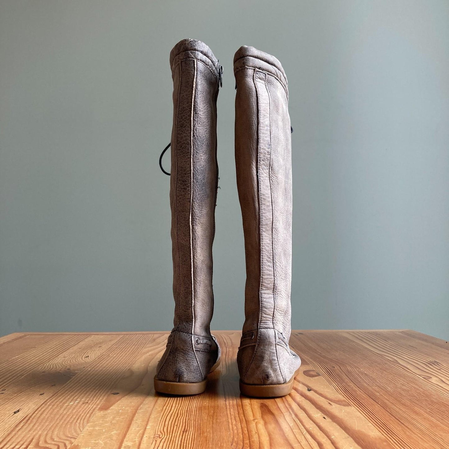 9 - Bed Stu Free People Grey Distressed Leather Tall Lace-Up Cleary Boots 0103JM