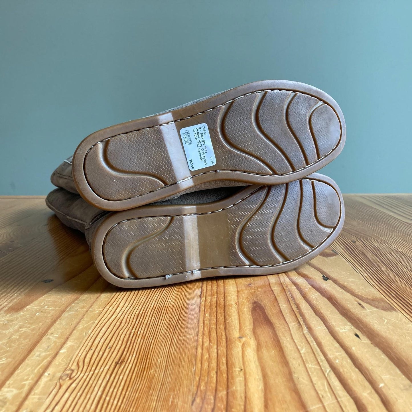 9 - Bed Stu Free People Grey Distressed Leather Tall Lace-Up Cleary Boots 0103JM