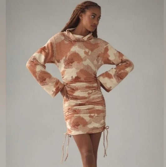 M - Daily Practice Anthropologie NEW Orange Print Cowl Neck Tunic Dress 0107KA