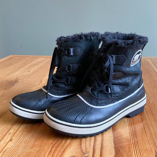 7 - Sorel Black Tivoli IV Waterproof Womens Faux Fur Cuffed Snow Boots 0106KD