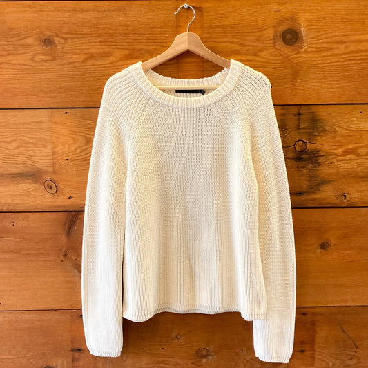 M - Jenni Kayne White Cotton Fisherman Classic Pullover Knit Sweater 0222MF