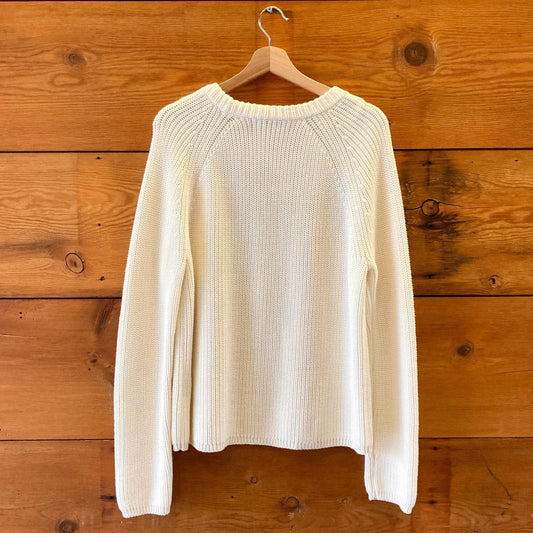 M - Jenni Kayne White Cotton Fisherman Classic Pullover Knit Sweater 0222MF