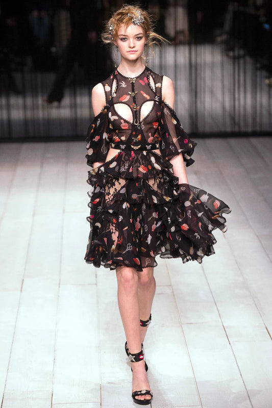 44 - Alexander McQueen Black Mix Pattern Silk FALL 2016 Runway Dress 0108SR