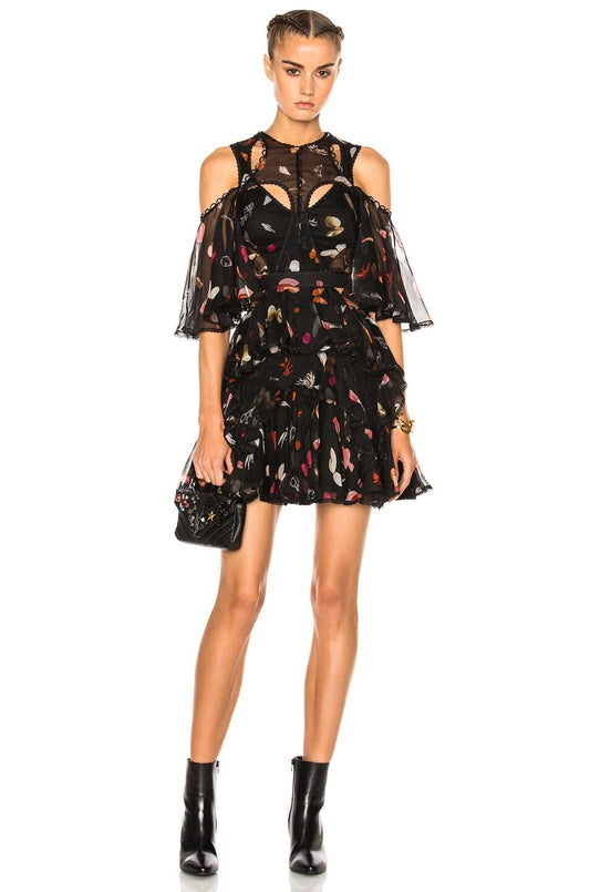 44 - Alexander McQueen Black Mix Pattern Silk FALL 2016 Runway Dress 0108SR