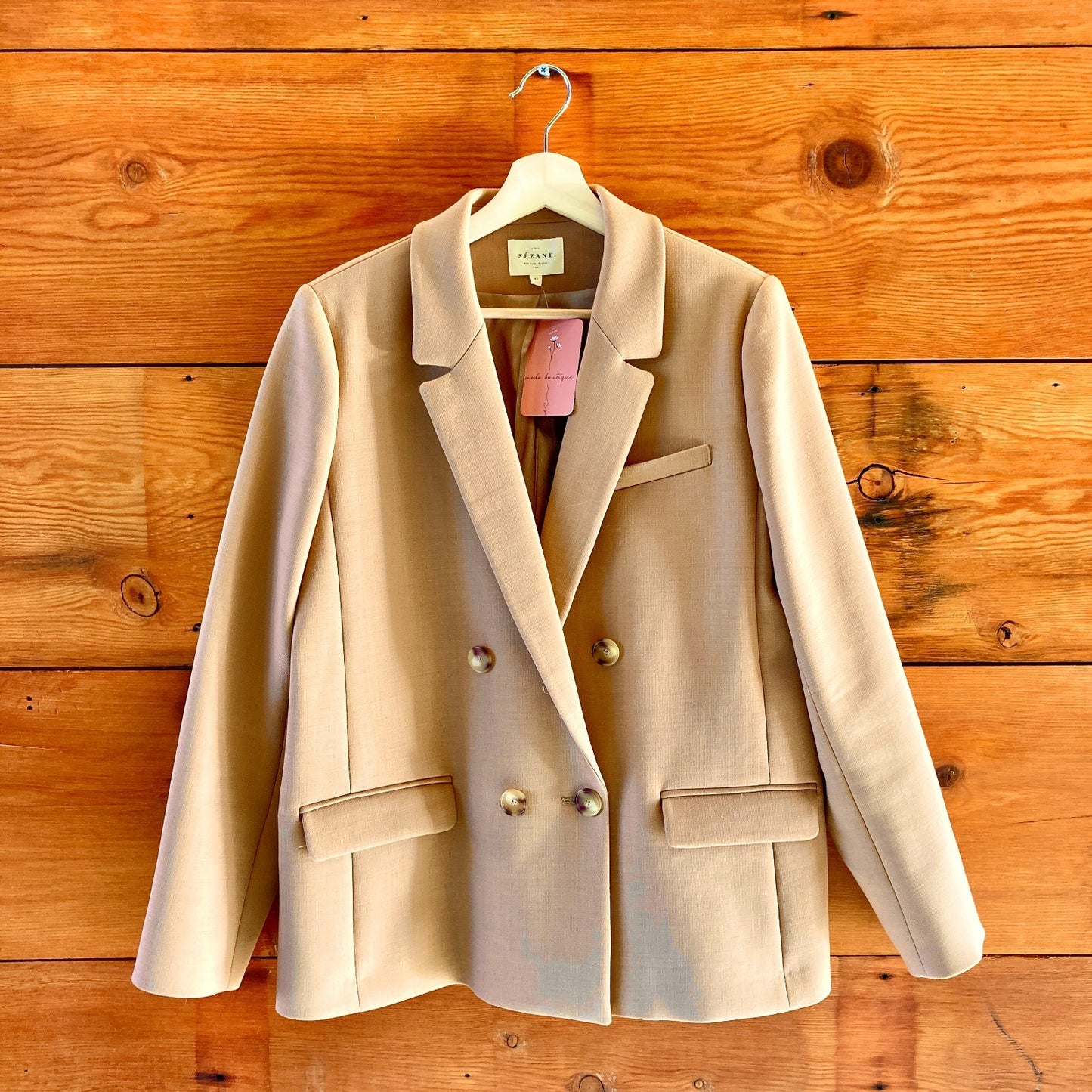 40 / 8 US - Sezane $240 Camel Wool Blend Double Breasted Christie Blazer 0131AG