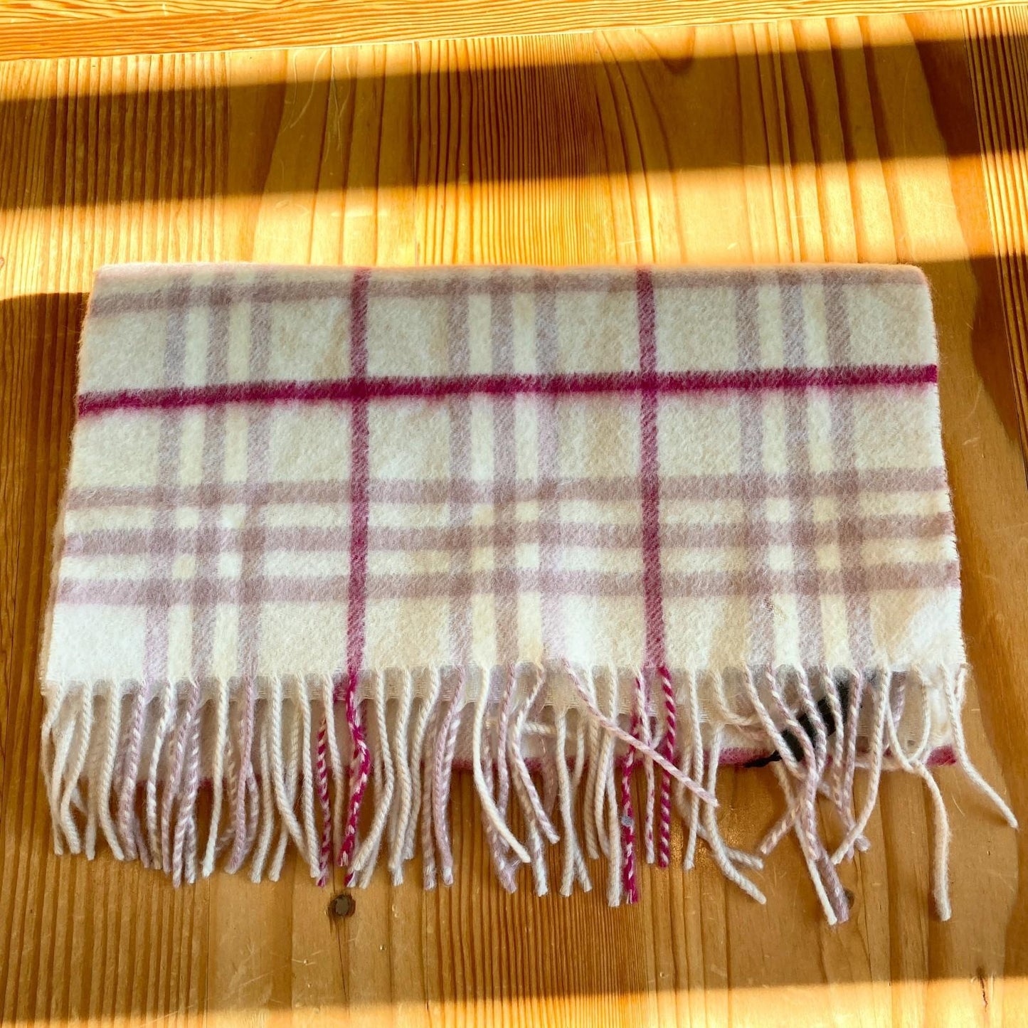 Burberry NEW $265 Dusty Pink Check Icon Cashmere Scarf 0322AS