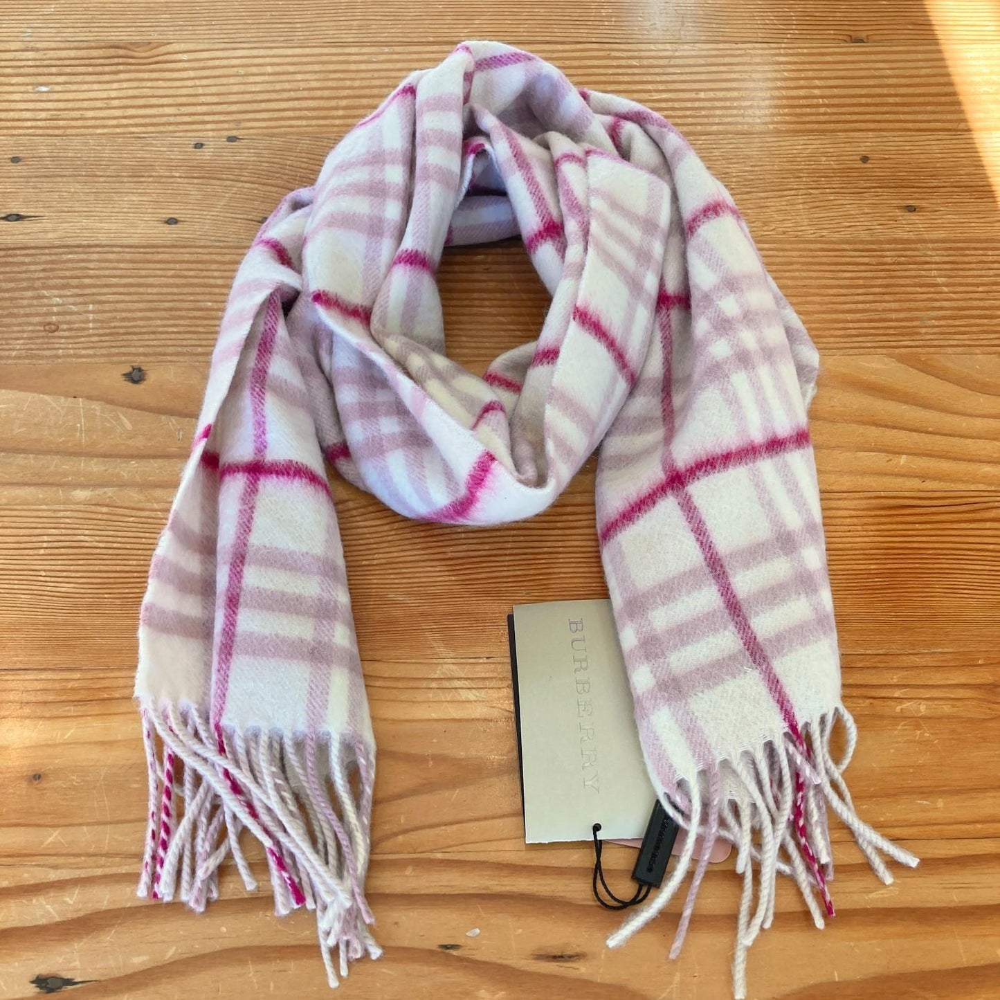 Burberry NEW $265 Dusty Pink Check Icon Cashmere Scarf 0322AS