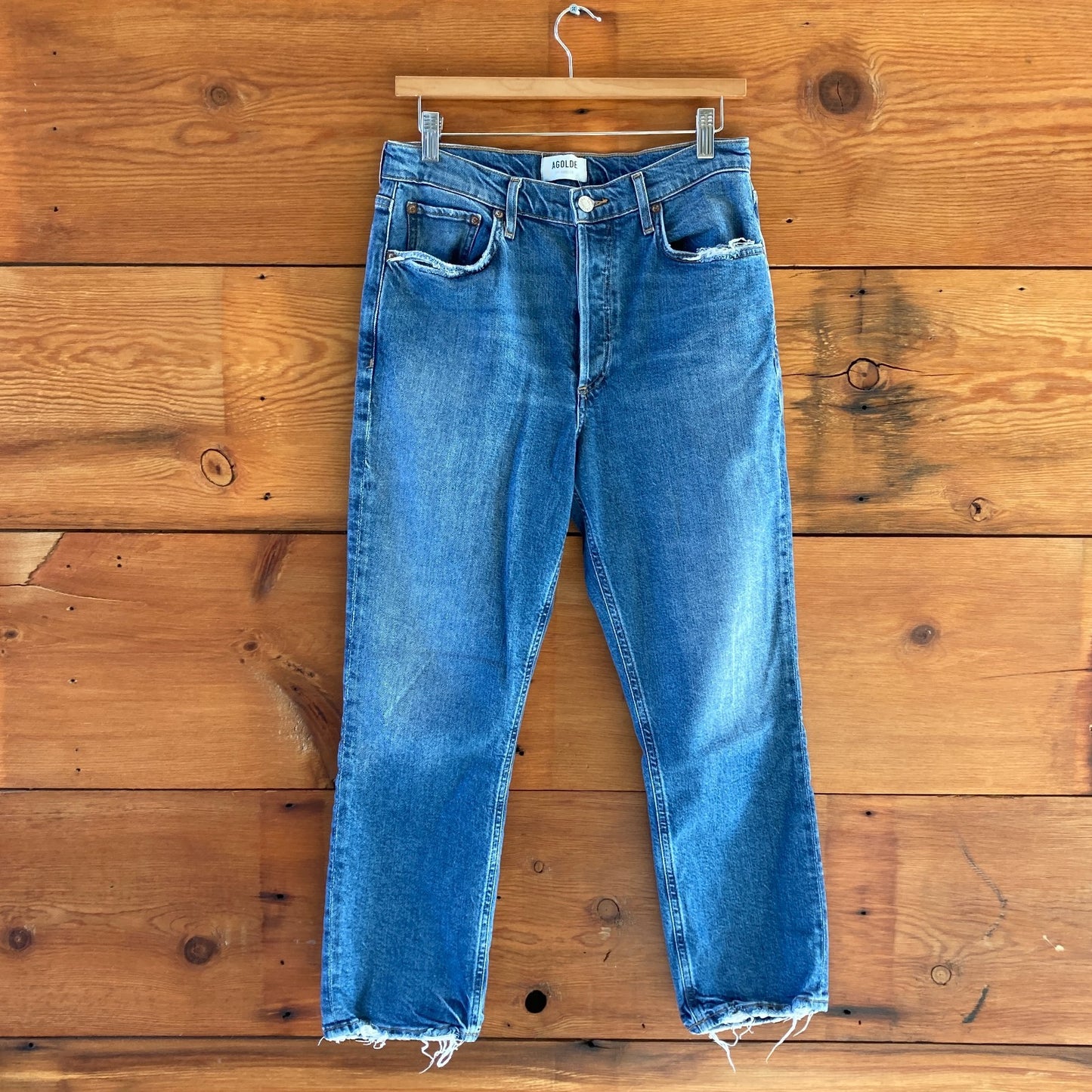 27 - AGoldE Medium Wash Riley Button Fly High Rise Straight Jeans 0107BH