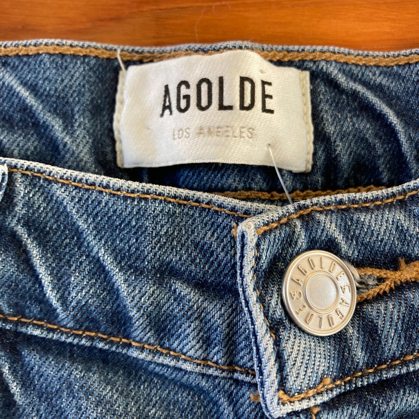 27 - AGoldE Medium Wash Riley Button Fly High Rise Straight Jeans 0107BH