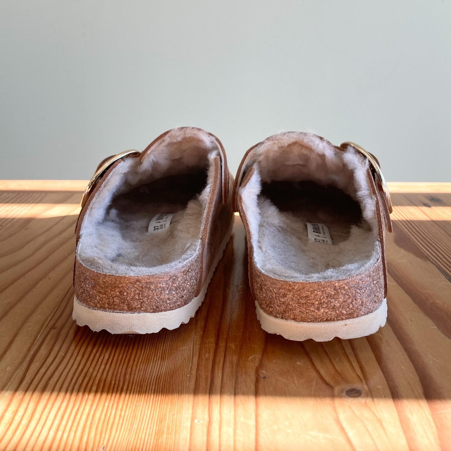 37 - Birkenstock Brown Boston Big Buckle Shearling Lined Slip On Shoes 0104RM