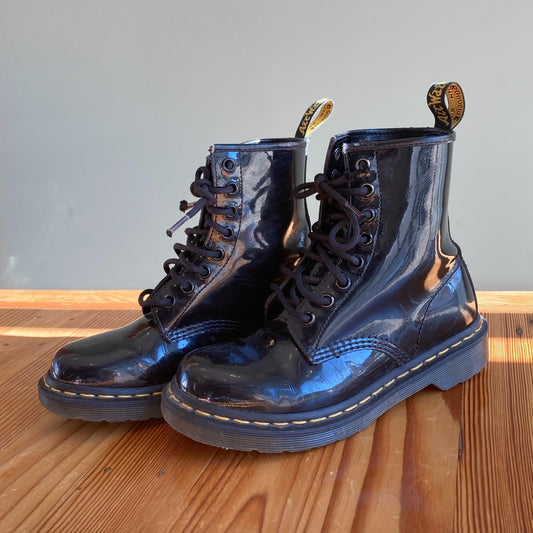 5 - Dr. Martens Black Patent 1460 Womens Combat Lace Up Boots 0110NF
