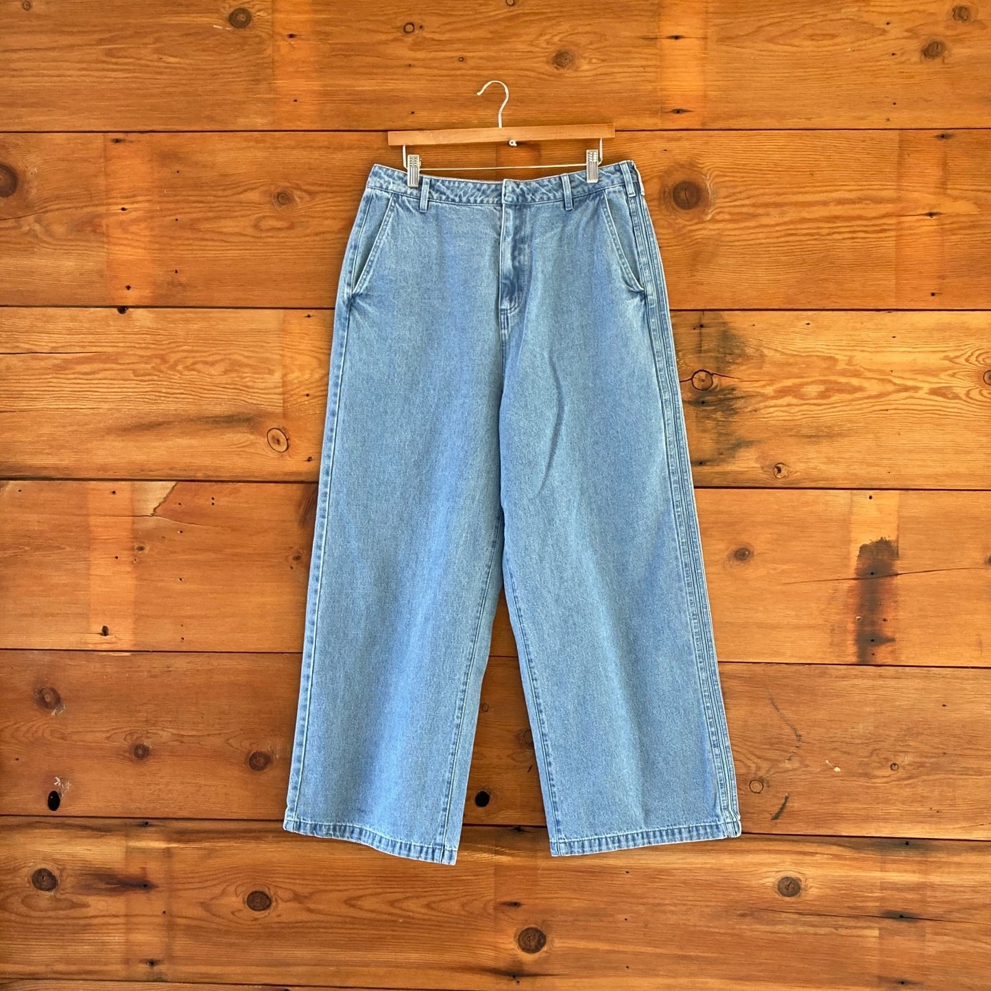 34 - Adidas X Kseniaschnaider Light Denim NEW $120 3 Stripe Womens Jeans 0110IC