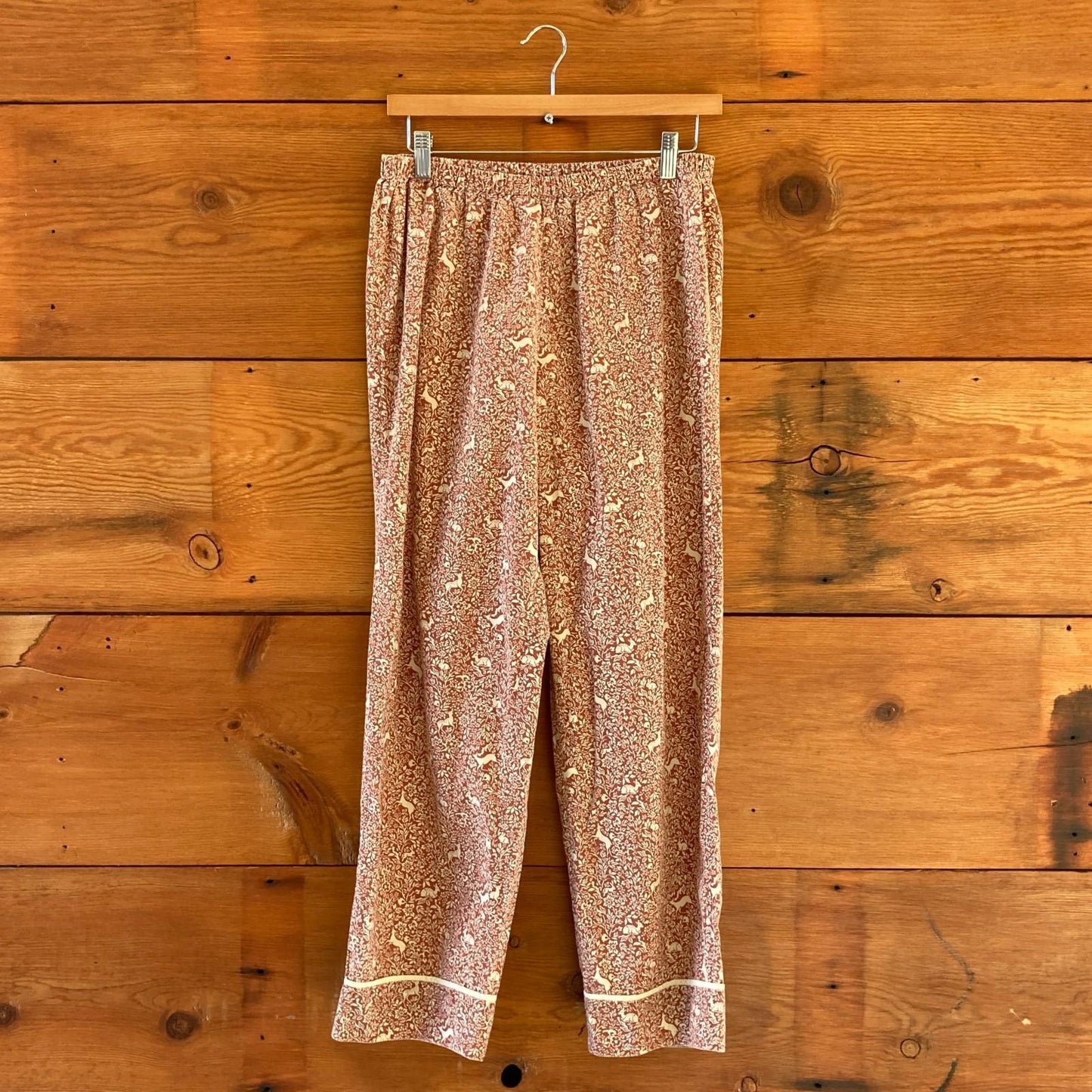 S - Doen Brown Woodland Print Long Sleeve Lounge Pajama Top & Pants Set 0723ML