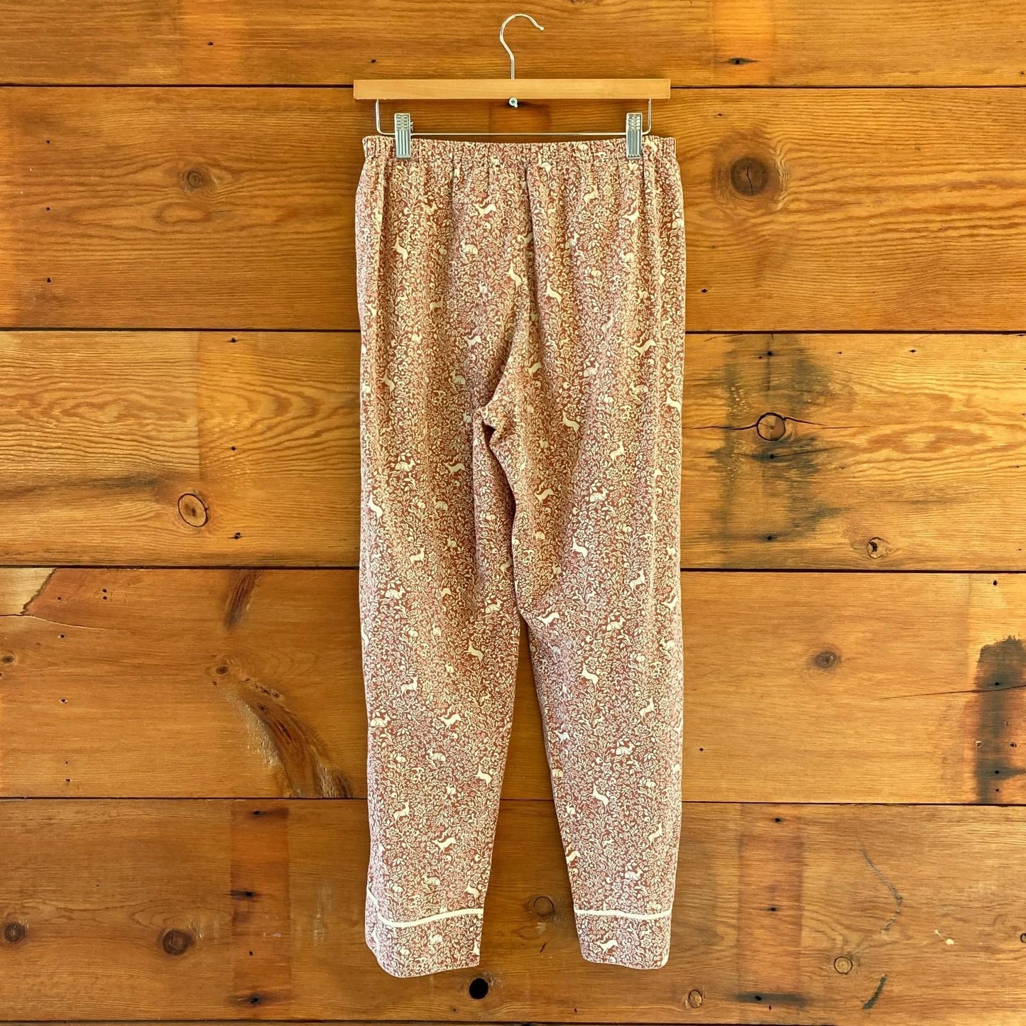 S - Doen Brown Woodland Print Long Sleeve Lounge Pajama Top & Pants Set 0723ML