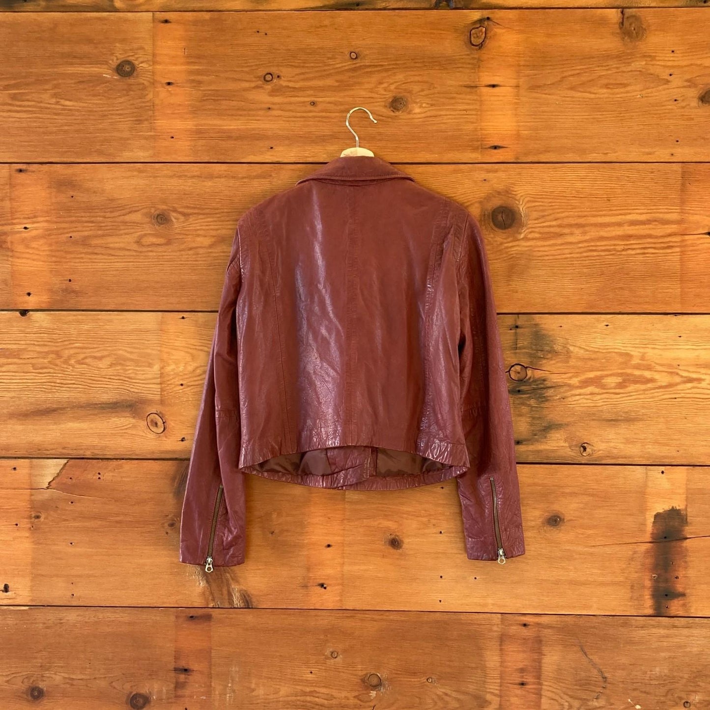 L - Madewell Burgundy $525 Washed Leather Womens Motorcycle Jacket 1011SC