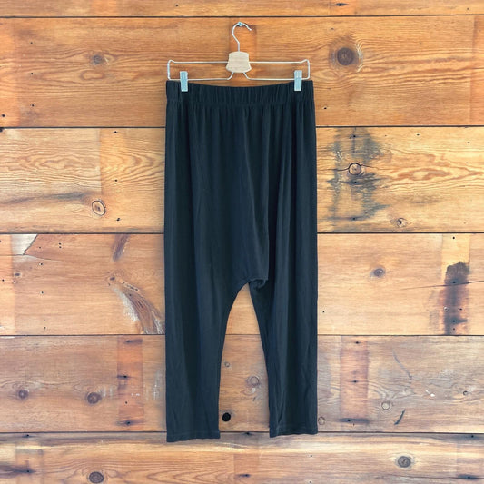 2 / M - Raquel Allegra Black Drop Crotch Elastic Waist Womens Pants 0313AH
