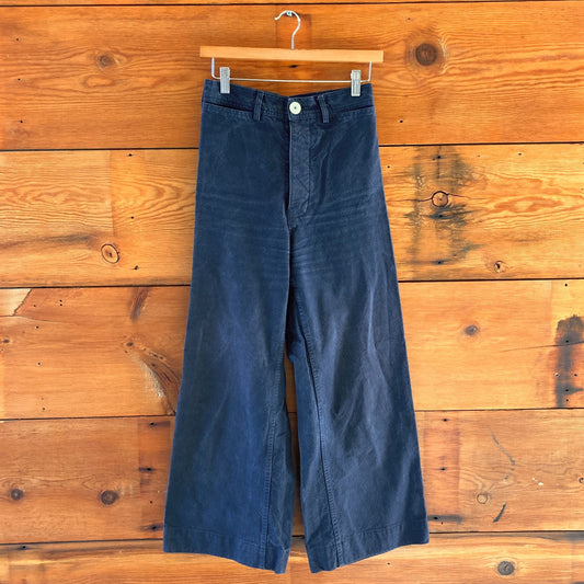 S - Jesse Kamm Navy Cotton Canvas Waxed Wide Leg High Waist Pants 0117JK